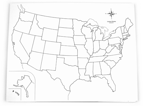 无字美国纸地图