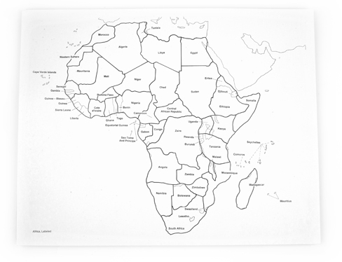 有字非洲纸地图